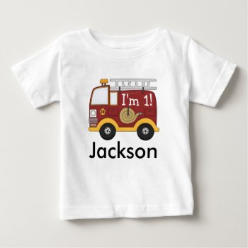 Cute Fire Truck Kids Birthday Personalized Baby T-shirt by WhimsicalPrintStudio at Zazzle