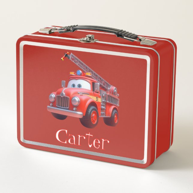 Cute fire truck metal lunch box (Front)