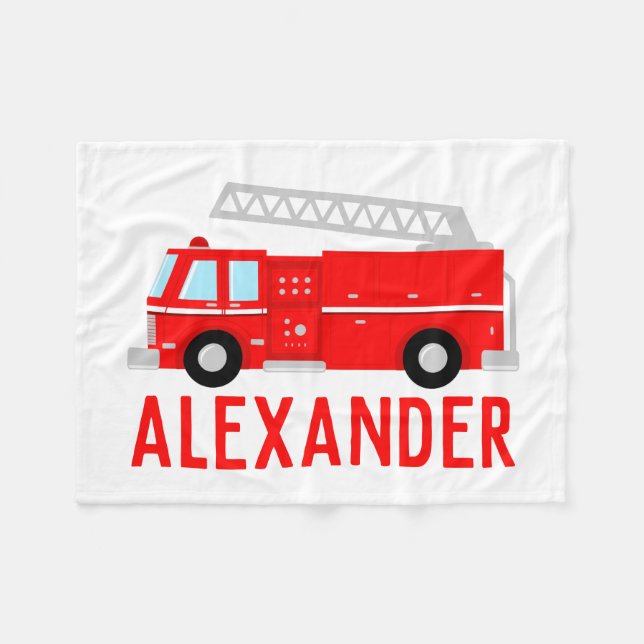 Cute Fire Truck Name Fleece Blanket (Front (Horizontal))