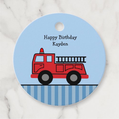Cute Fire Truck Personalized Birthday Favor Tags