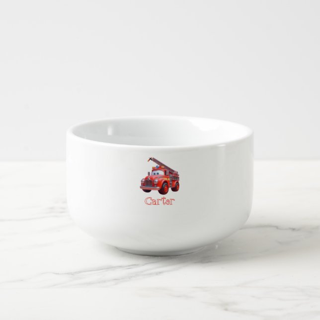 Cute fire truck soup mug (Front)