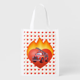 Cute fire truck Valentine's day Grocery Bag