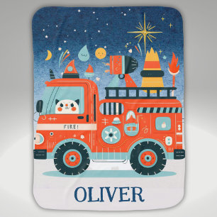 Cute Fire Truck With a Cat Baby Blanket