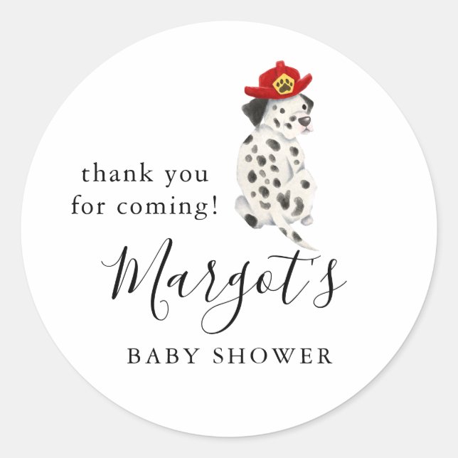 Cute Firefighter Baby Shower Favor Classic Round Sticker (Front)