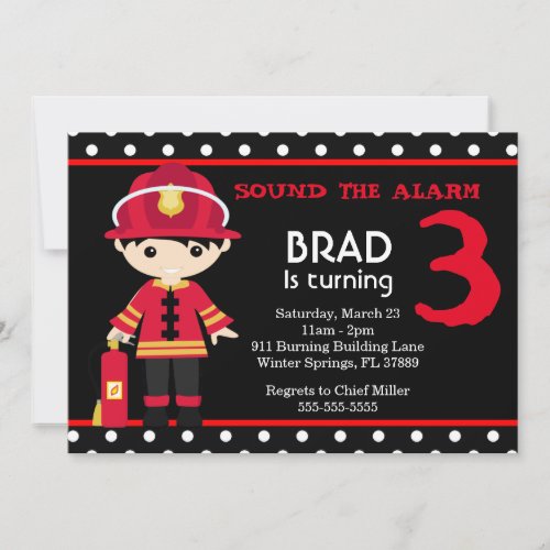 Cute Firefighter Birthday Party Invitation