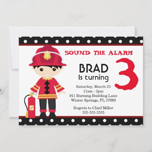 Cute Firefighter Birthday Party Invitation