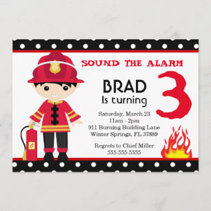 Cute Firefighter Birthday Party Invitation
