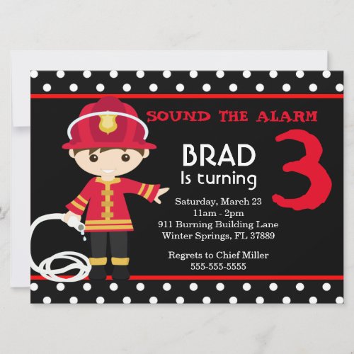 Cute Firefighter Birthday Party Invitation