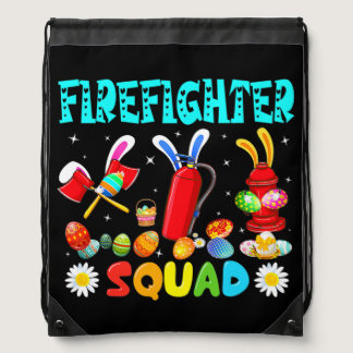 Cute Firefighter Bunnies Squad Easter Day Easter Drawstring Bag