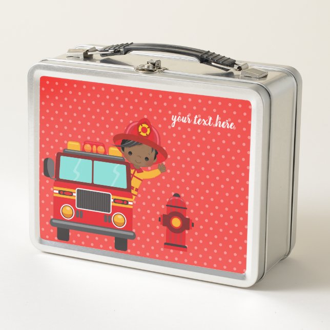 Cute Firefighter * Choose your background color Metal Lunch Box (Front)