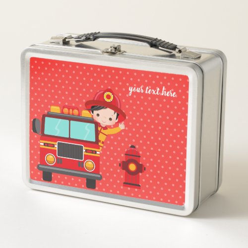 Cute Firefighter  Choose your background color Metal Lunch Box