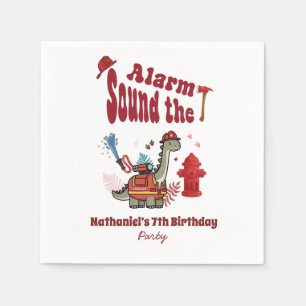Cute Firefighter Dinosaur roar and rescue Birthday Napkins