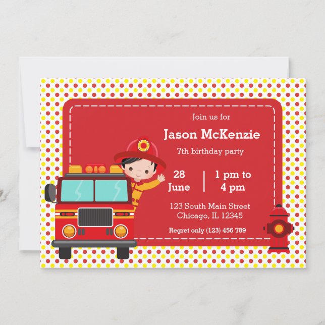 Cute Firefighter party Invitation (Front)