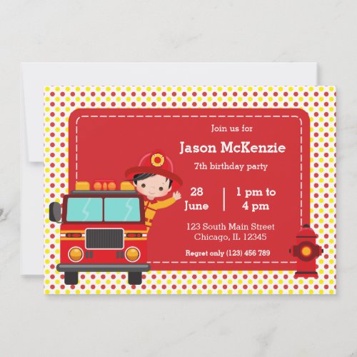 Cute Firefighter party Invitation