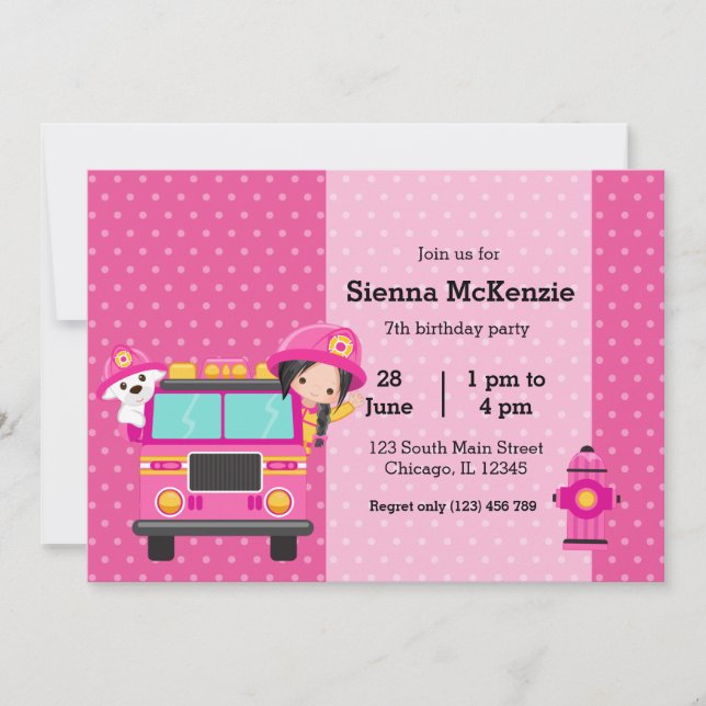 Cute Firefighter party Invitation (Front)