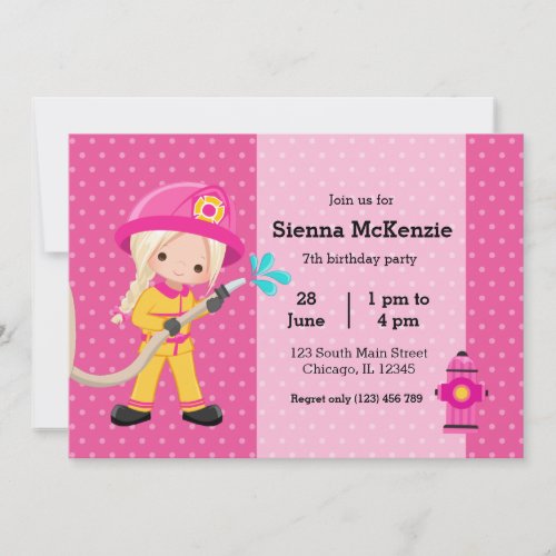 Cute Firefighter party Invitation