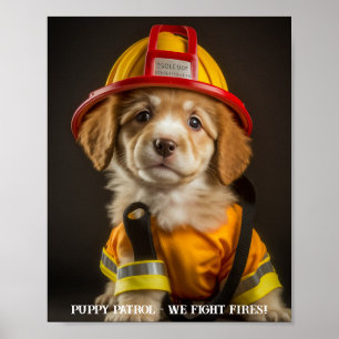 Cute Firefighter Puppy Poster or Decoupage Paper