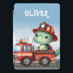 Cute Firefighter Trex Dinosaur iPad Pro Cover<br><div class="desc">Personalized Firefighter Dino Hero! iPad cover. Imagine a lovely dinosaur hero on a dynamic firefighting vehicle,  ready to save the day. This captivating design blends cuteness with action.</div>