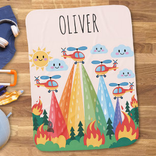 Cute Firefighting Helicopters with Rainbow Water Baby Blanket