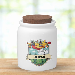 Cute Firefighting Plane Badge Candy Jar