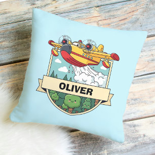 Cute Firefighting Plane Badge Throw Pillow