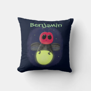 Cute firefly lighting bug cartoon illustration throw pillow