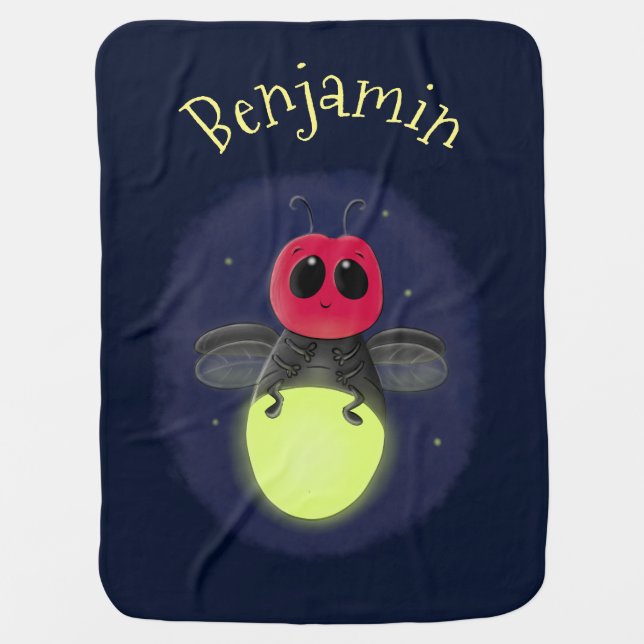 Cute firefly lightning bug cartoon illustration baby blanket (Front)