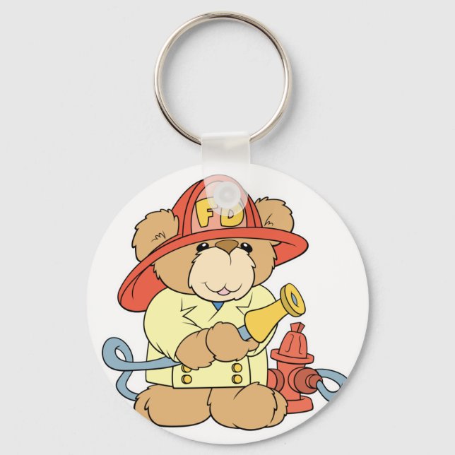 Cute Fireman Firefighter Bear Keychain (Front)