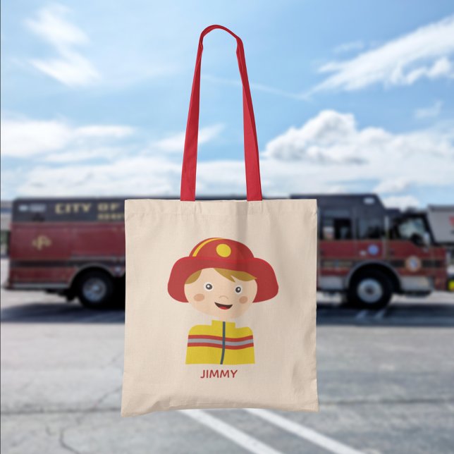 Cute Fireman Firefighter Cartoon Character Tote Bag (Creator Uploaded)