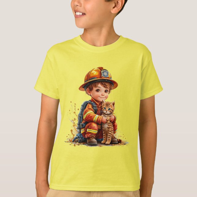 👨‍🚒🐱 Cute Fireman & Kitten Rescue Kids Gift 🚒✨ T-Shirt (Front)