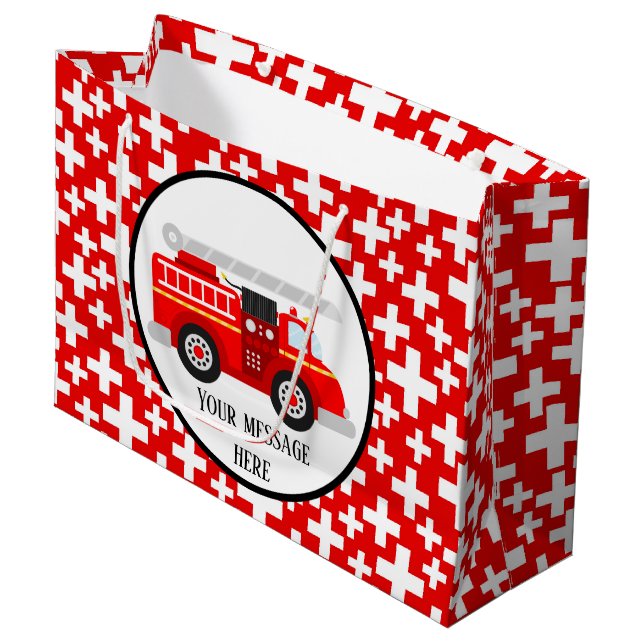 Cute firetruck add message occupation party large gift bag (Front Angled)
