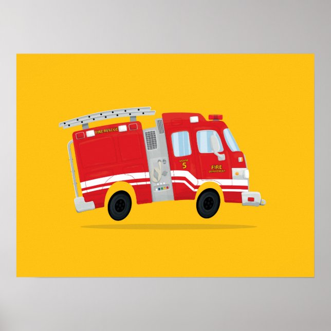 Cute Firetruck Art Poster (Front)