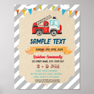 Cute firetruck theme flyer poster