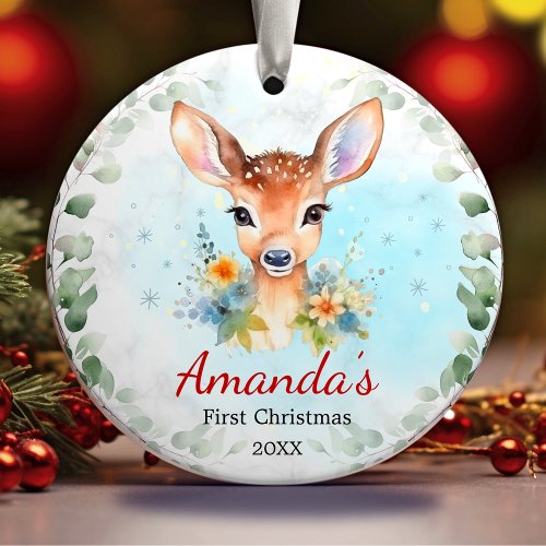 Cute first baby Christmas baby deer girl Ceramic O Ceramic Ornament