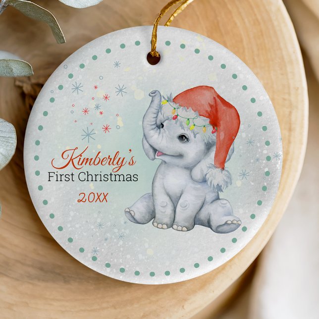 Cute first baby Christmas baby elephant girl Ceramic Ornament (Creator Uploaded)