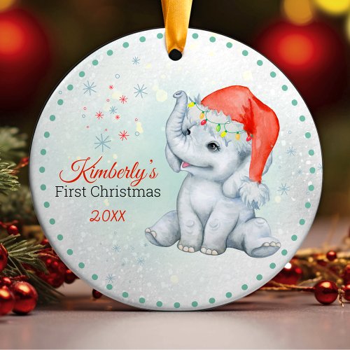 Cute first baby Christmas baby elephant girl Ceramic Ornament