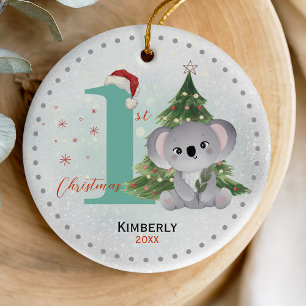 Cute first baby Christmas tree koala Ceramic Ornament