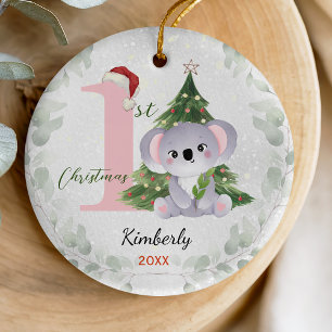 Cute first baby girl Christmas tree koala Ceramic Ornament
