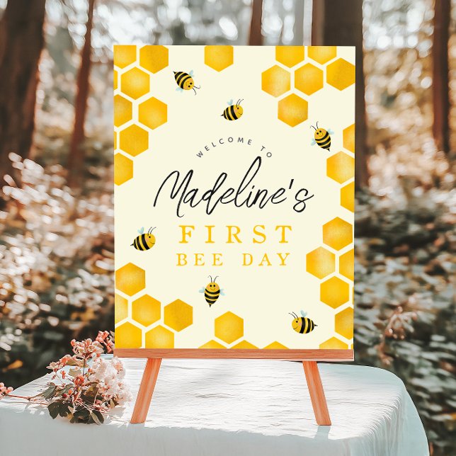 Cute  First Bee Day 1st Birthday Welcome Sign (Creator Uploaded)