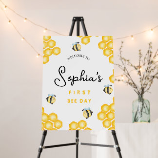 Cute First Bee Day 1st Birthday Welcome Sign