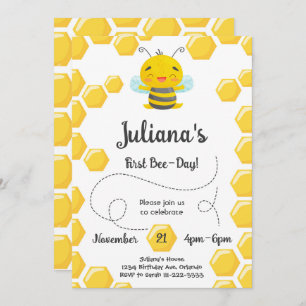Cute First Bee-Day Birthday Invitation