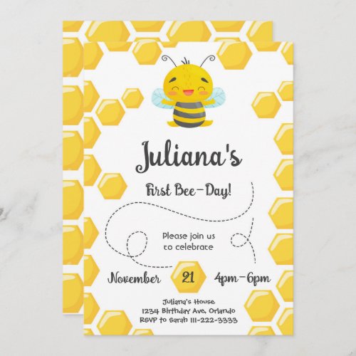 Cute First Bee_Day Birthday Invitation