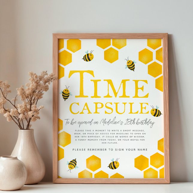 Cute First Bee Day Birthday Time Capsule Sign (Creator Uploaded)