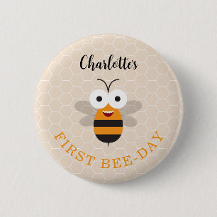 Cute First Birthday 1st Bee-Day Honeybee Honeycomb Button
