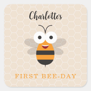 Cute First Birthday 1st Bee-Day Honeybee Honeycomb Square Sticker