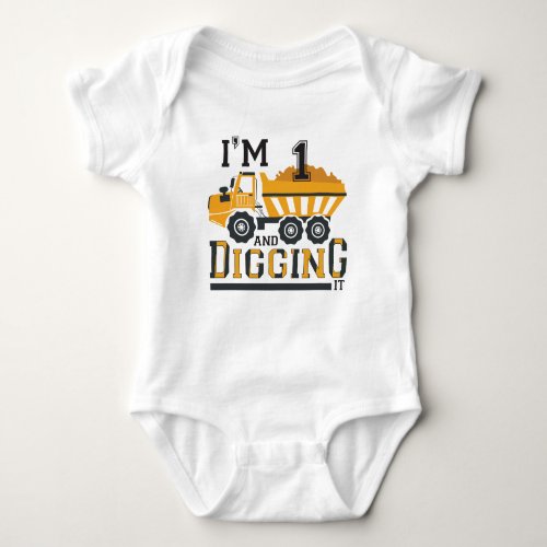 cute first Birthday construction dump truck Baby Bodysuit