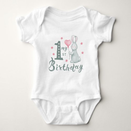 Cute First BirthdayGirlBunny Baby Bodysuit