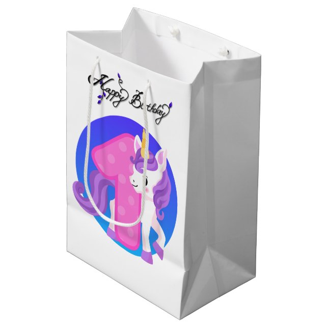 Cute first Birthday unicorn party Medium Gift Bag (Front Angled)