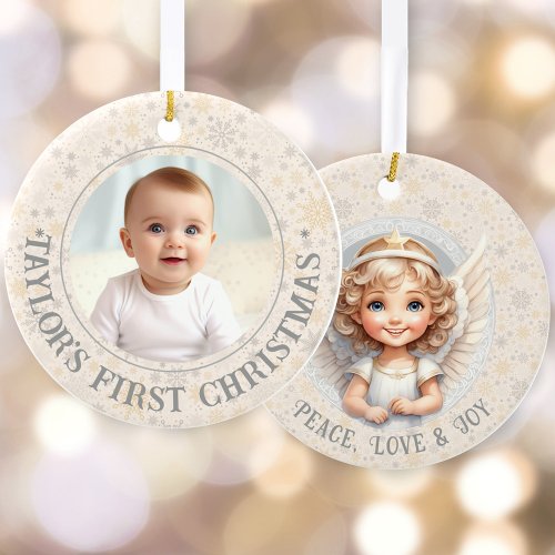 Cute First Christmas Angel Template Name Photo Ceramic Ornament