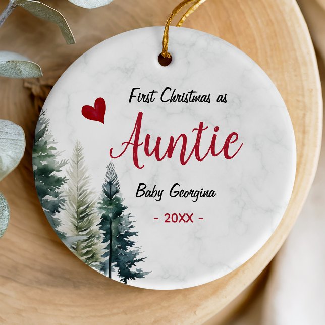 Cute first Christmas as auntie red heart Ceramic Ornament (Creator Uploaded)